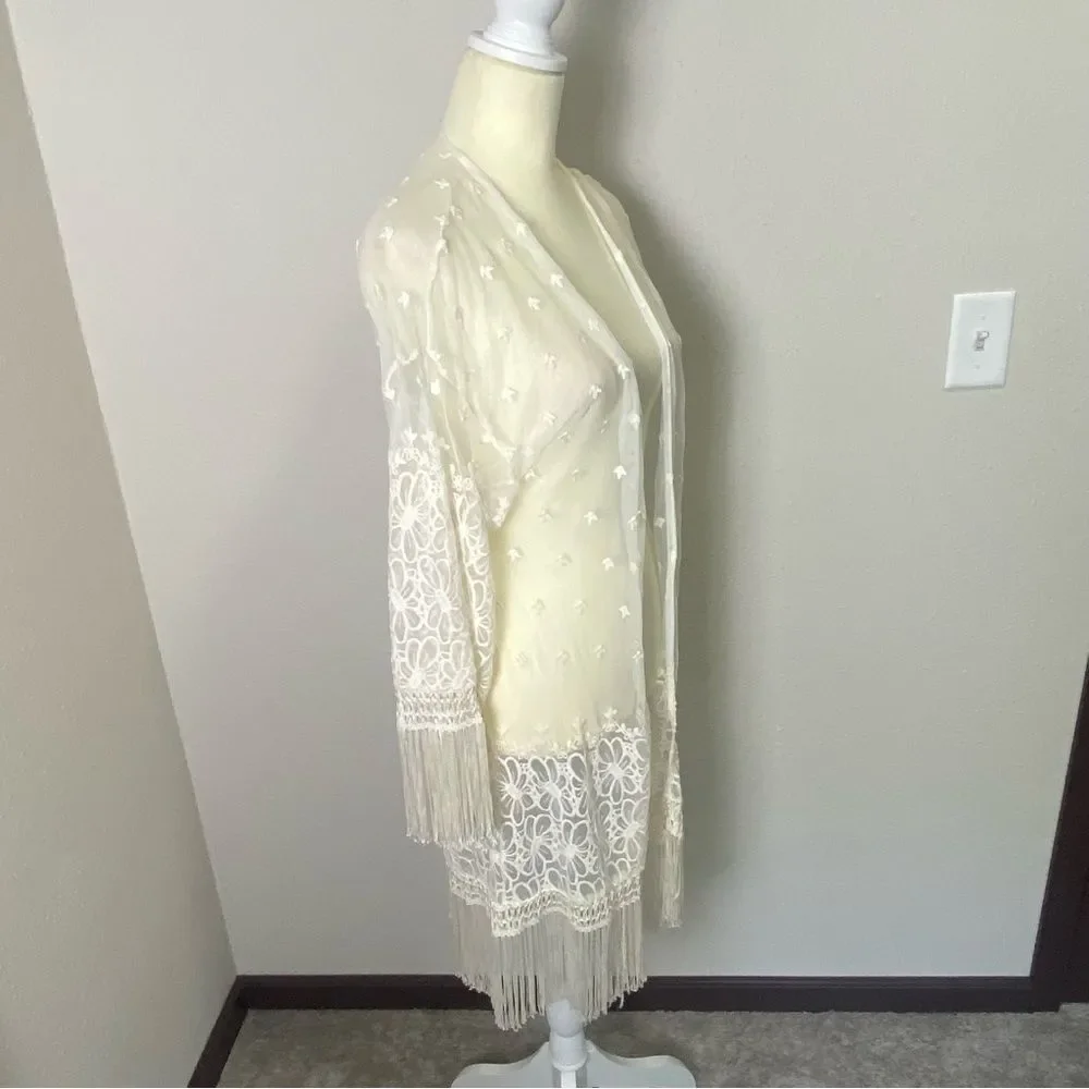 Indigo Thread Co. Boho Beachy Embroidered Cardigan/Swim Cover Up Women's Size L